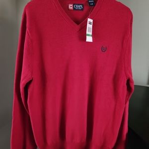 Chaps Mens Red Christmas Sweater Golf Pullover Knit Cotton V-Neck NWT Large